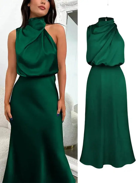 Summer High-End Silk Satin Sleeveless Long Dress Women Fashion Elegant Celebrity Dresses Evening Dress Party Clothes Ladies - Lootquake