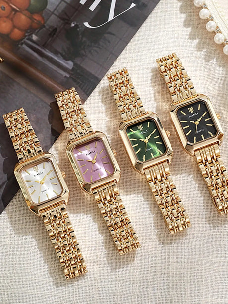 Small niche luxury fashion retro high-end gold steel strip small square watch with temperament women'squartz watch (without box） - Lootquake