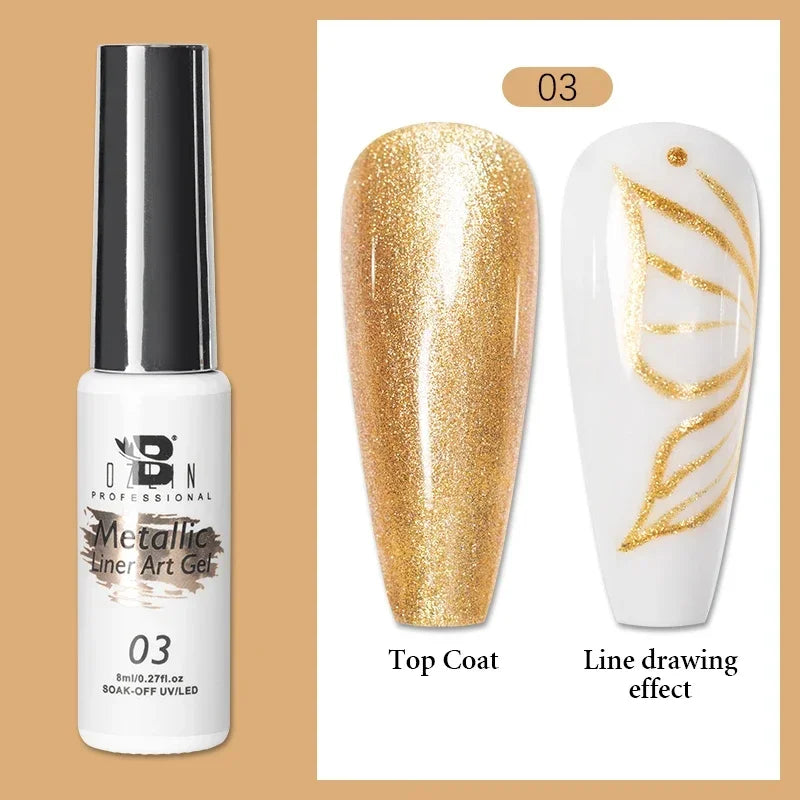 5ML Gold Silver Metallic Liner Paint Gel Polish Chrome Mirror Metal Effect Super Bright French UV LED Semi Permanent Nail Gel