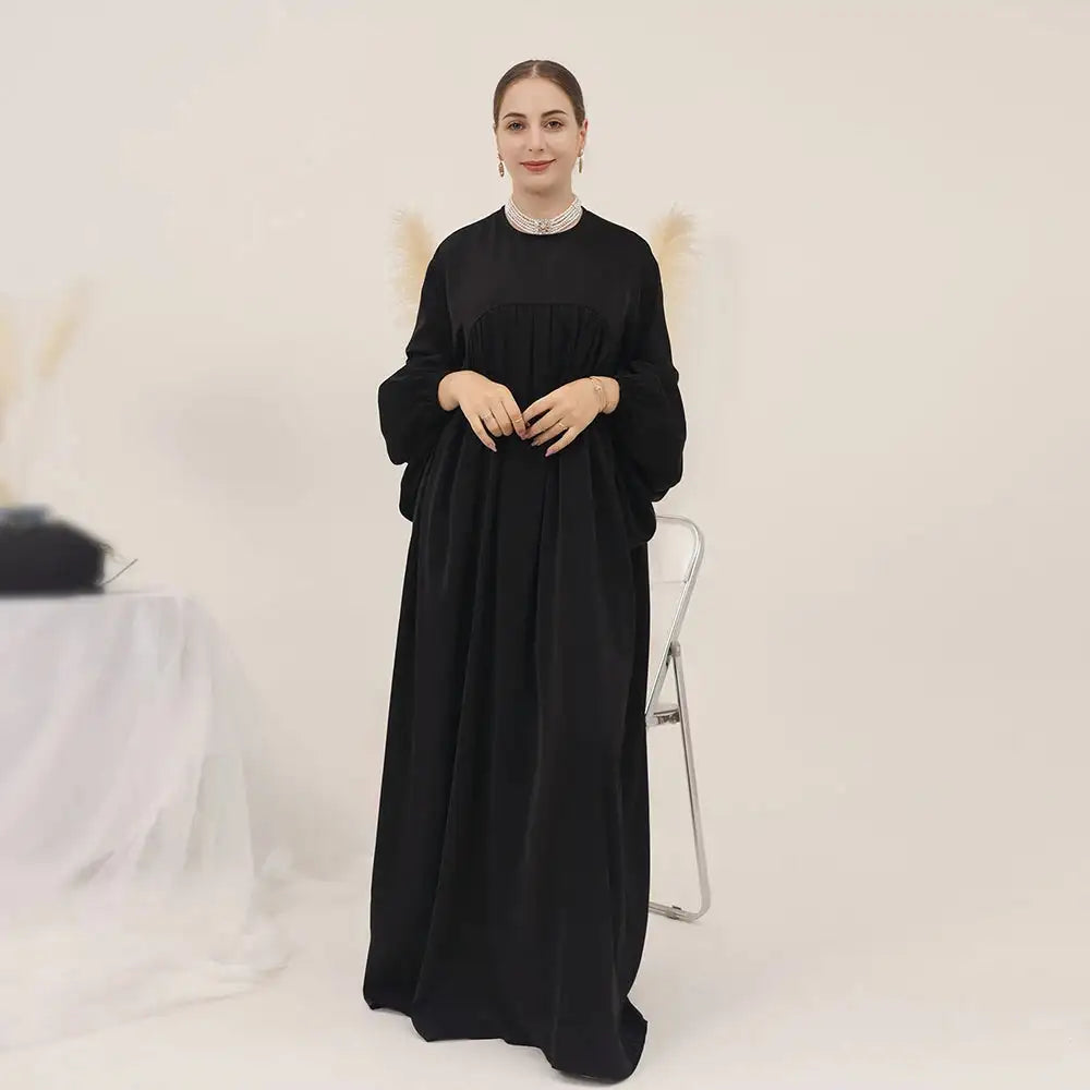 Plain Abaya Muslim Long Dress Women Balloon Sleeve Casual Islamic Clothing Dubai Turkish Modesty Kaftan Ramadan Eid - Lootquake