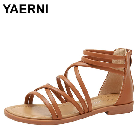 Large Size Summer Women 1cm Platform 2cm High Heels Sandals Lady Lightweight Solid Color Shoes Female Comfortable Roman Flats - Lootquake