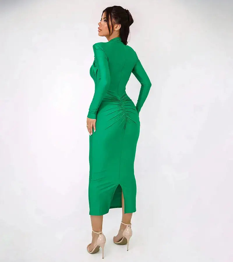 GACVGA Sexy Hollow Out Ruched Maxi Dress For Women 2024 Autumn Winter Long Sleeve Slit Slim Elegant Party Evening Long Dress