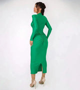 GACVGA Sexy Hollow Out Ruched Maxi Dress For Women 2024 Autumn Winter Long Sleeve Slit Slim Elegant Party Evening Long Dress