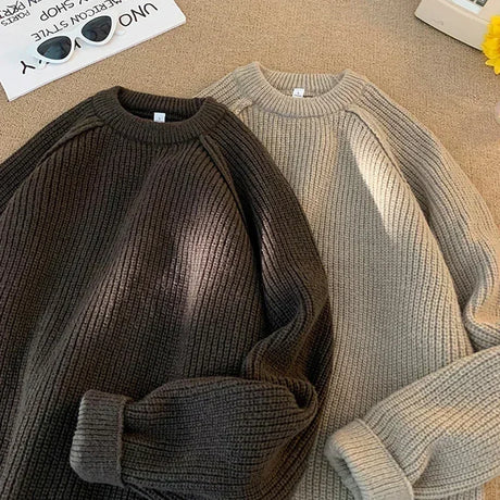 TFETTERS Brand Sweaters Trend 2025 Mans Autumn Winter Solid Color Splicing Loose O Neck Oversize Pullover New Man Motion Clothes - Lootquake