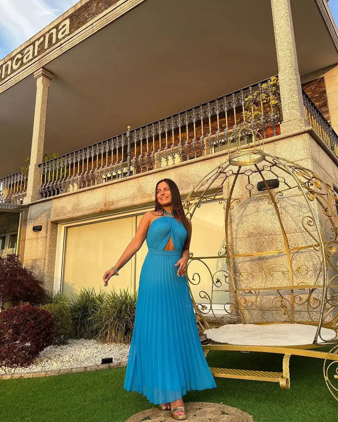 Hanging Neck Strap Split Long Dress Women Wrap Chest Backless High Waisted Slim Fit Robes Summer Chic Female Streetwear Vestido