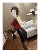 Black Slim Imitation Leather Pencil Mini Skirt High Waist Sexy Fashion Korean Short Skirts Women Wholesale Summer Sweet