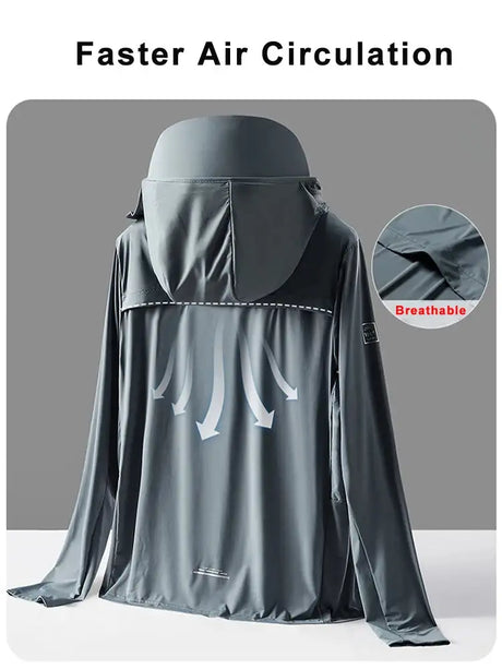 Summer UPF 100+ UV Proof Skin Coats Men Breathable Light Thin Cool Nylon Sun Protection Hooded Windbreaker Casual Jackets 8XL - Lootquake