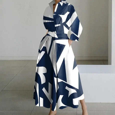 Autumn Dress Long Sleeve Dot Print Elegant Maxi Dresses For Women 2023 White Casual V Neck Shirt Party Long Dress Robe Femme - Lootquake