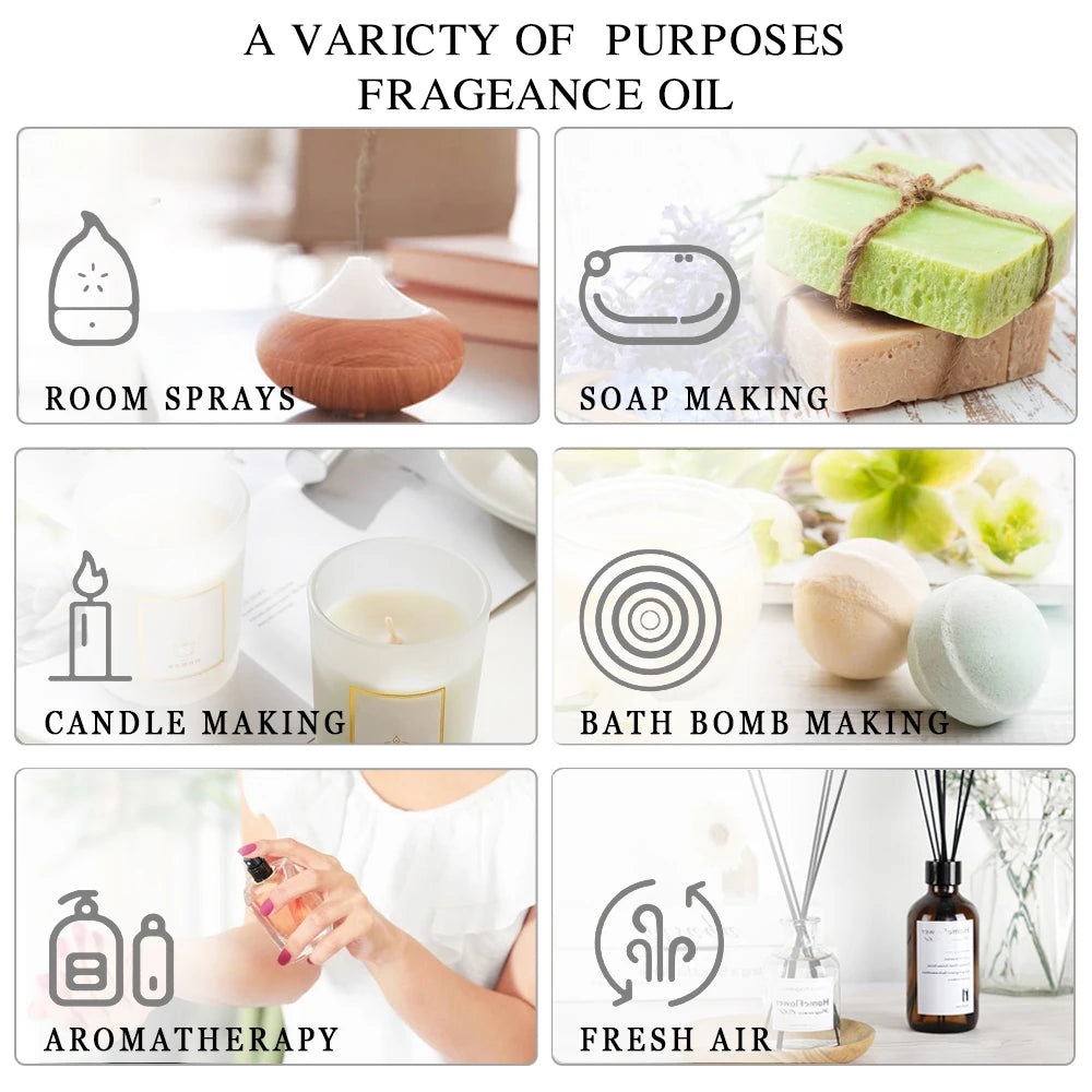 MAYJAM 1PCS 30ML Huile Essentielle d'Aromathérapie Lavande Vanille Jasmin Eucalyptus Menthe Poivrée Huile Aromatique pour Diffuseur Bougie Savon