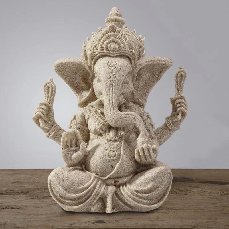 Estatua de elefante de Buda Ganesha de piedra arenisca, escultura hecha a mano, figura de elefante, accesorios de decoración del hogar