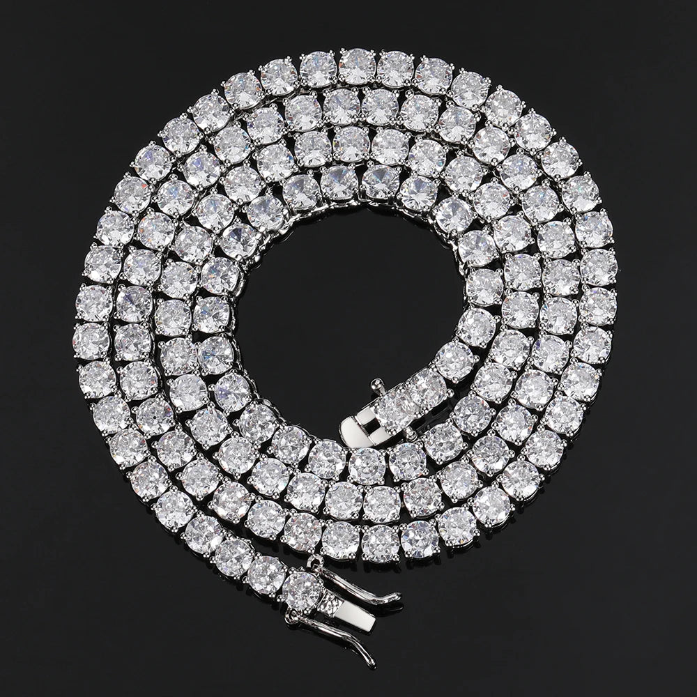 Hip Hop Jewelry Brass Setting CZ Tennis Chain Necklace Gold/Silver Color Iced Out AAAAA Cubic Zirconia Chain - Lootquake