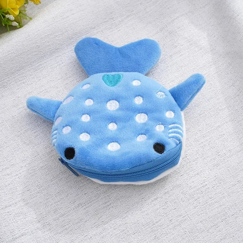 Fashion Cute Blue Shark Mini Whales Coin Purse Plush Zipper Coin Wallet Designer Women's Small Change Bag Key Earphone Pouch - Lootquake