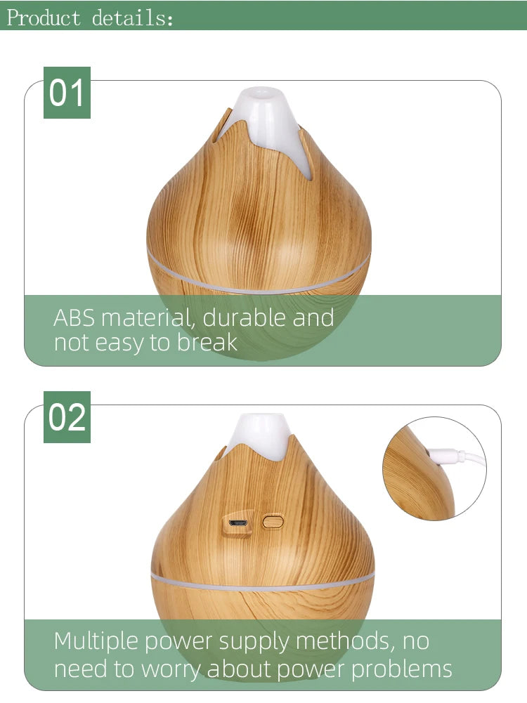 350ML USB aroma oil diffuser wood electric humidifier ultrasonic air humidifier mini aromatherapy LED light mist maker for home