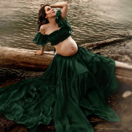 Maternity Dress For Photoshoot Pregnancy Off Shoulder Ruffled Semi Transparent Chiffon Long Dress Photography Dress For Women - Lootquake