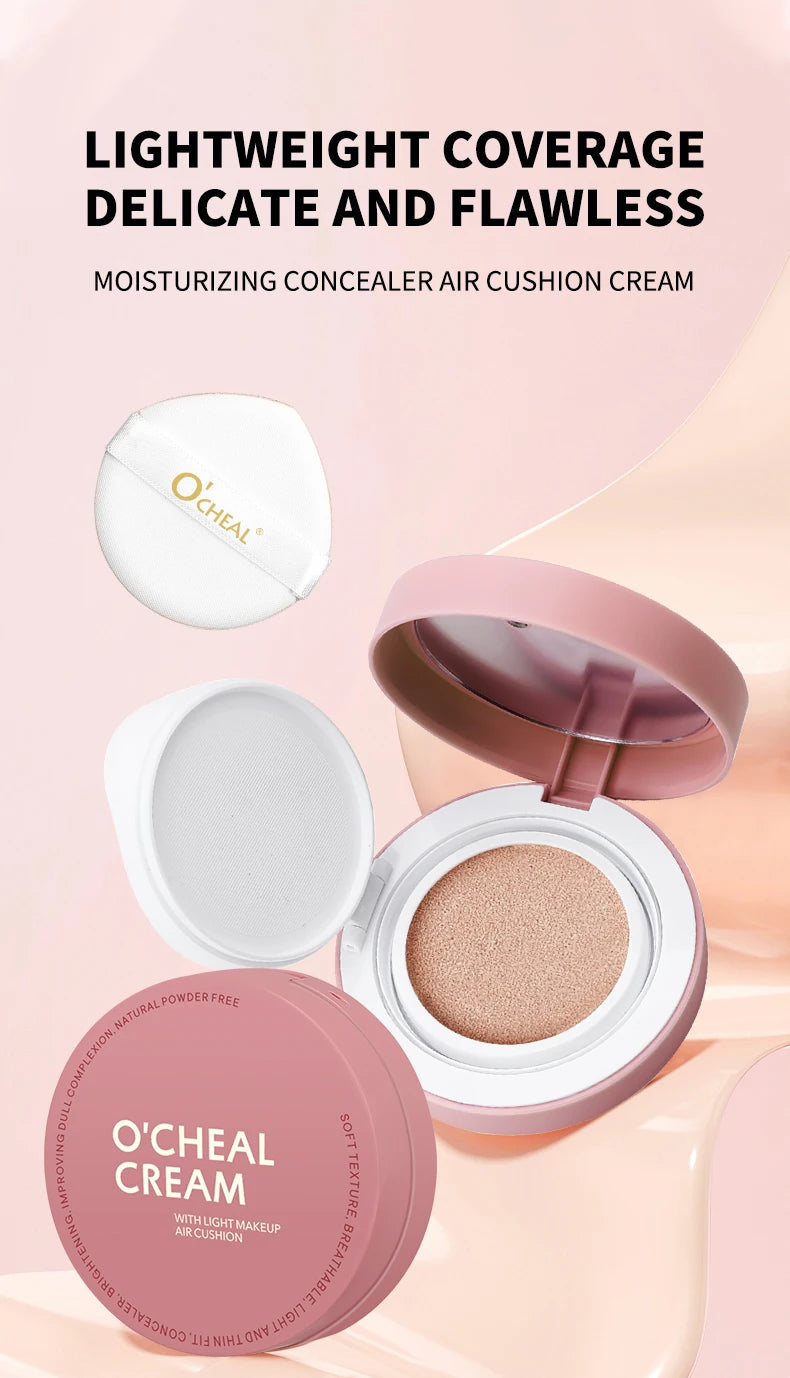 OCHEAL CC Cream Cushion Foundation Cream Corrector hidratante de larga duración Base BB Cream para maquillaje facial Corrector
