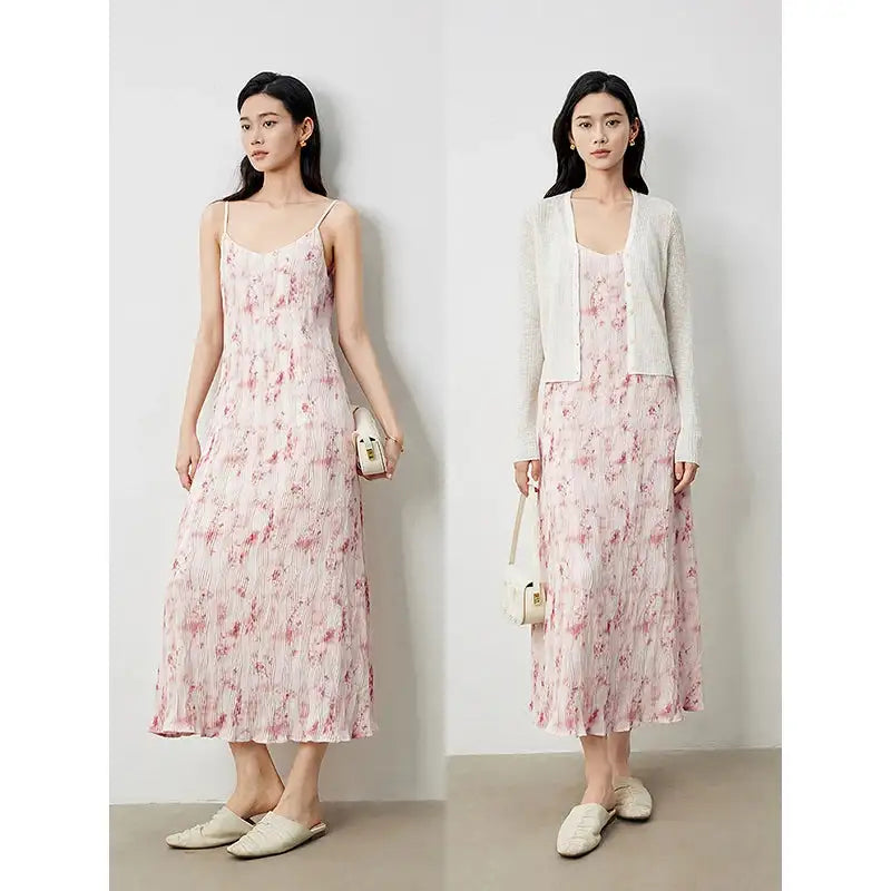 TOYOUTH Women Suspenders Dress 2024 Summer New Bohemian Oil Painting Printed Holiday Beach Sexy Straight Long Dress - Lootquake