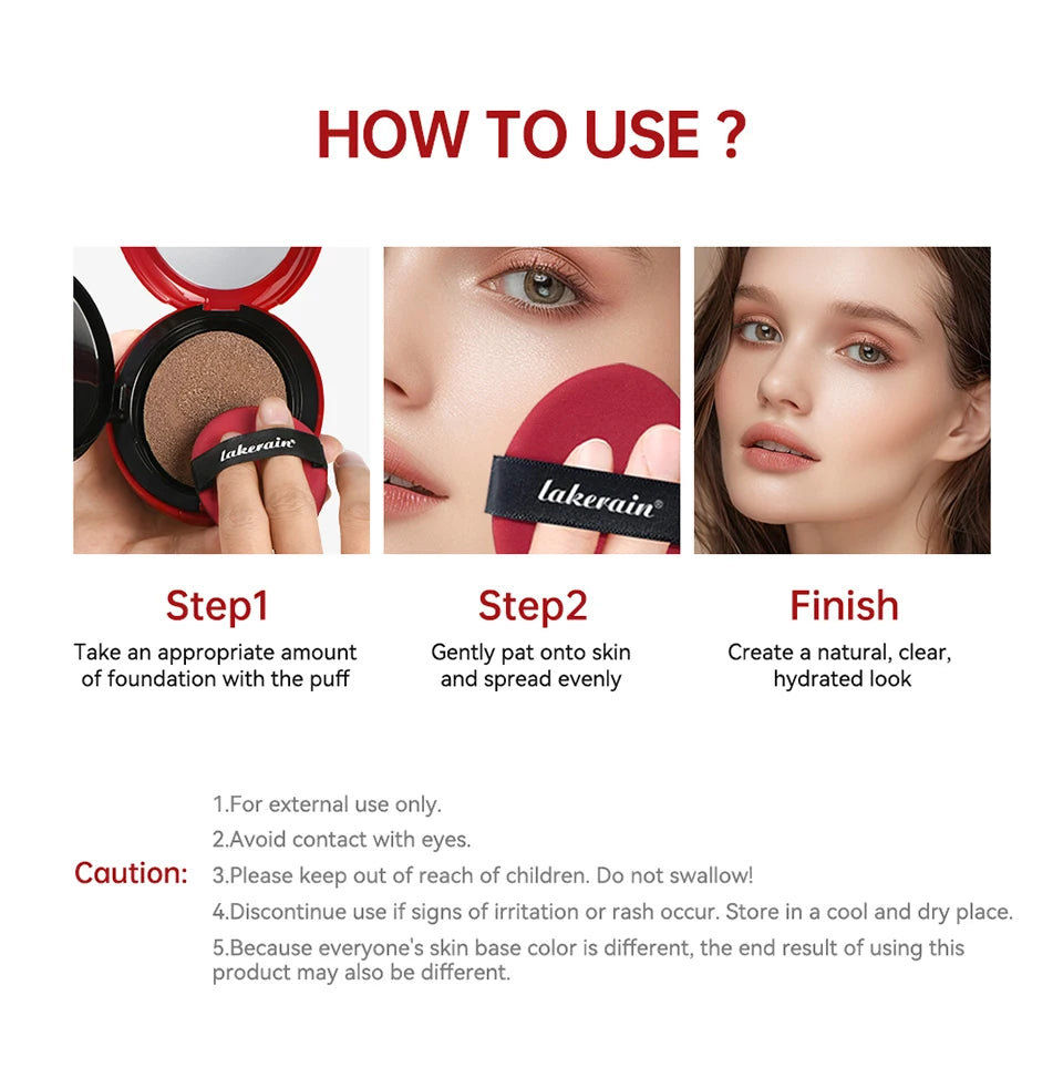 Base de maquillaje en cojín con protector solar Lakerain, resistente al agua, de larga duración, iluminadora, en crema, para mujer, maquillaje facial, cosmética coreana.