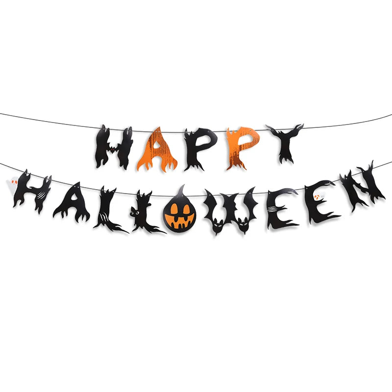 Halloween Party Paper Garland Bat Pumpkin Banner 2025 Happy Halloween Party Decoration for Home Trick or Treat Hanging Pendants
