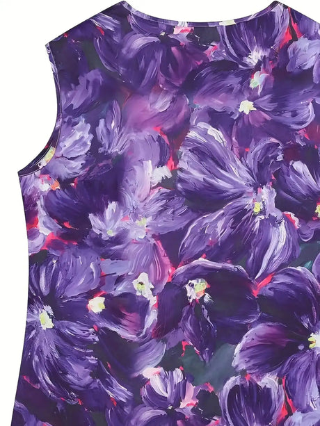 Plus Size Floral Print Tank Top, Casual V Neck Sleeveless Top For Summer, Women's Plus Size Clothing - Lootquake