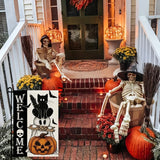Drapeau rustique de bienvenue pour Halloween, décoration double face verticale en toile de jute, crâne, chat noir, fantôme, lampe citrouille, chauves-souris, décoration de jardin extérieure
