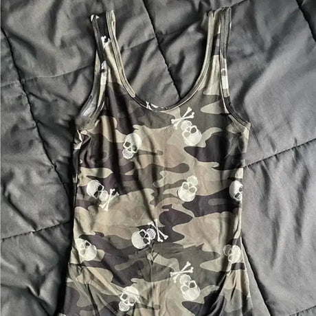 Women Rock Goth Skull Harajuku Graphic Print Lace Y2k Tank Top Streetwear Hip Hop Crop top Sexy Punk Fashion Sleeveless Top EMO - Lootquake