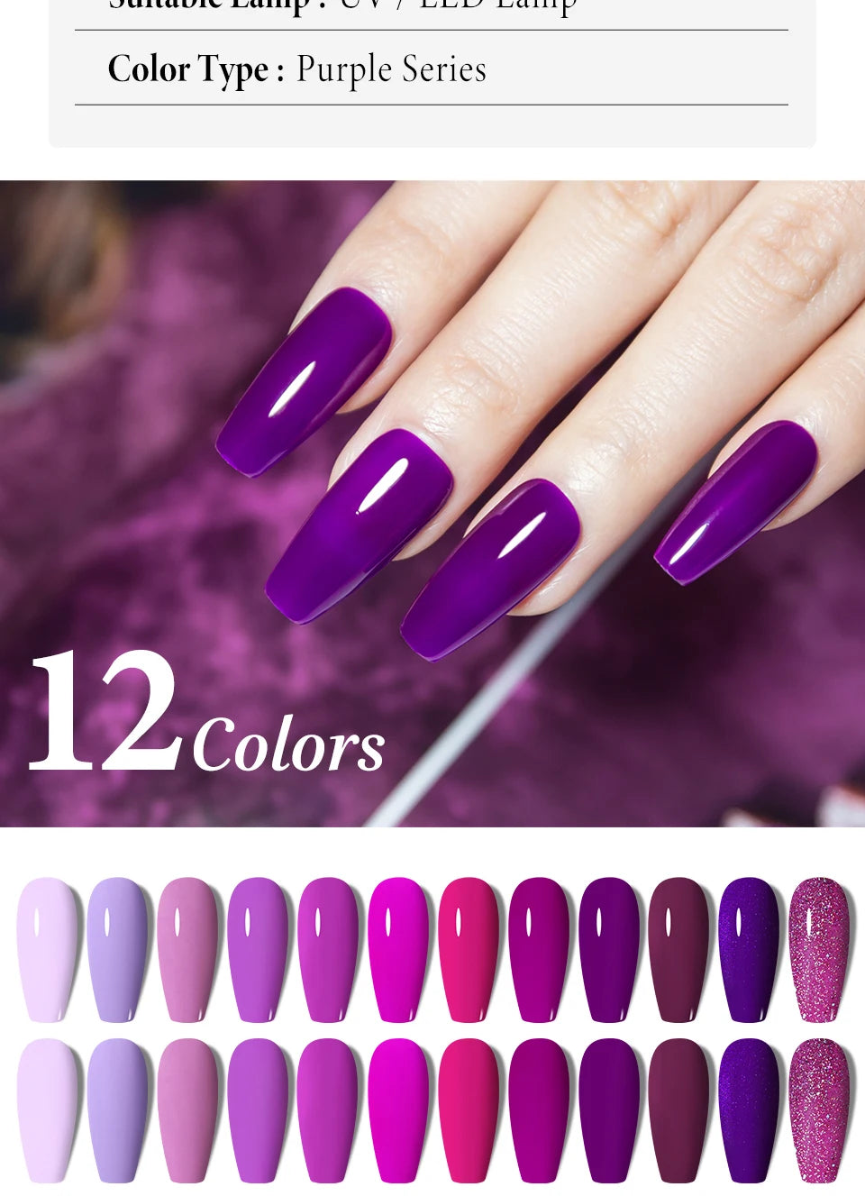 Rainbow Ghini UV LED Glitter Purple Gel Nail Polish 15ml Manicure Art Accessories Nail Glue Supplies for Professionals Varnishes