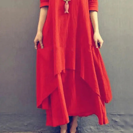 Women Elegant Linen White Dresses Bohemia Layering Vintage Robe Long Sleeve Loose Long Dress Female Autumn Vestidos - Lootquake