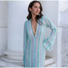 Striped Hooked Crochet Knit Long Dress Women Autumn Long Sleeve A Line Vestidos Female Vintage Commuter Slim Dresses - Lootquake