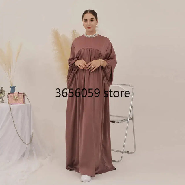 Plain Abaya Muslim Long Dress Women Balloon Sleeve Casual Islamic Clothing Dubai Turkish Modesty Kaftan Ramadan Eid - Lootquake