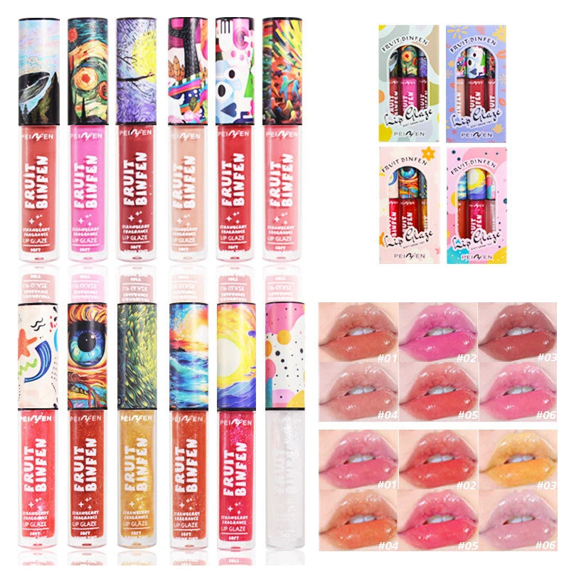 3pcs Oil Painting Lip Gloss Set,Mirror Water Glow Moisturizing Brighten Lipstick,Hydrating Nourishing Fruit Flavor Lip Care Balm