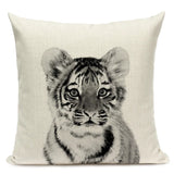 Black and White Cute Animals Cushion Cover - Animal Portrait Decoration Throw Pillow Case 45x45cm for Home Sofa Decor