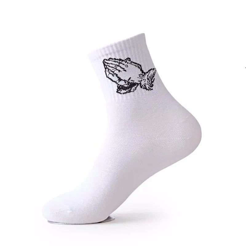 Fashion Skate Cotton Crew Socks of Virgin Mary Gesture Pattern for Men Women Hip Hop Funny Novelty  White Black Funky - Lootquake