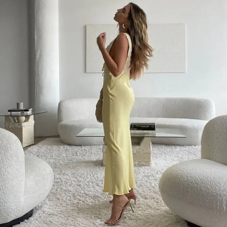 Y2K Chic Women Lace Trim Long Dress 90s Vintage Sexy V Neck Tie Up Backless Bodycon Elegant Lady Club Party Night Cocktail Dress - Lootquake