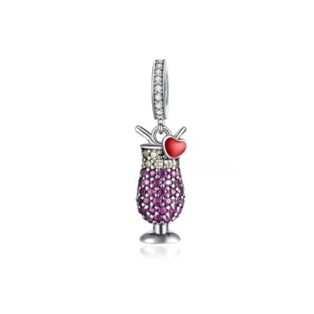 925 Sterling Silver Coffee Red Wine Coffee Glass Maker champagne Charm bead Fit Original Pendant Bracelet DIY Jewelry For Women - Lootquake