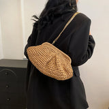 Bohemian Straw Dumpling Clutch Bag | Woven Straw Tote Purse for Women (Summer Beach Bag, Wicker Clutch)