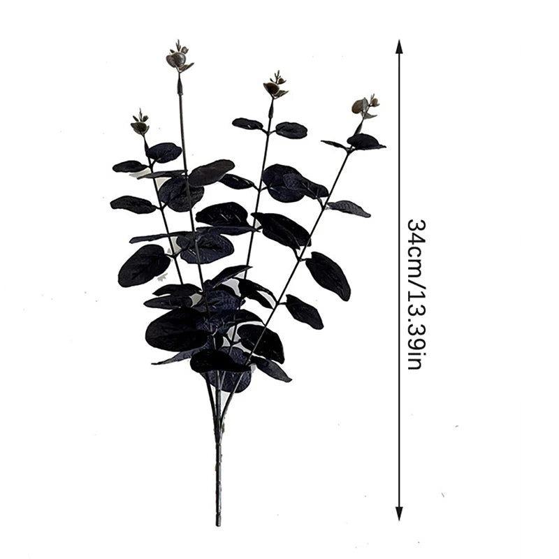 Fleurs artificielles d'eucalyptus noir de 34 cm pour décoration de chambre, de bureau, de maison