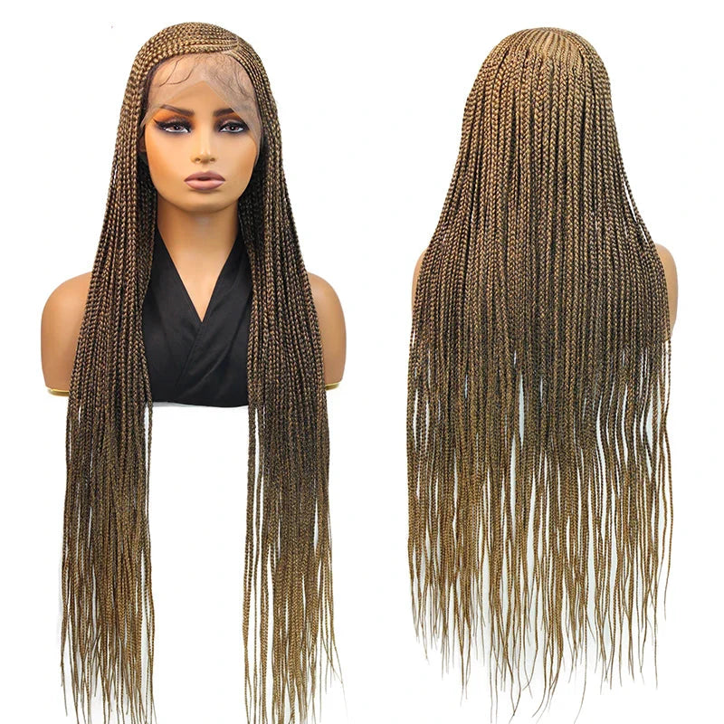 36" Blonde Cornrow Box Braided Wig | 613 Synthetic | Full Lace Front | Side Part | For Women