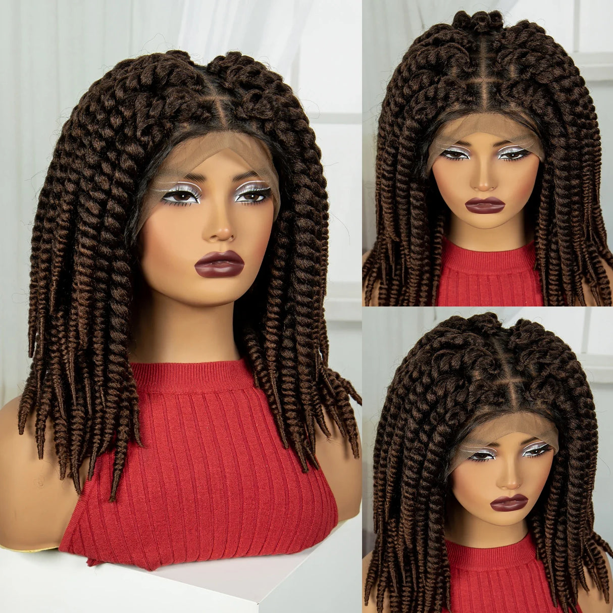 16" Knotless Box Twist Braids Wig | Full Lace | Baby Hair
