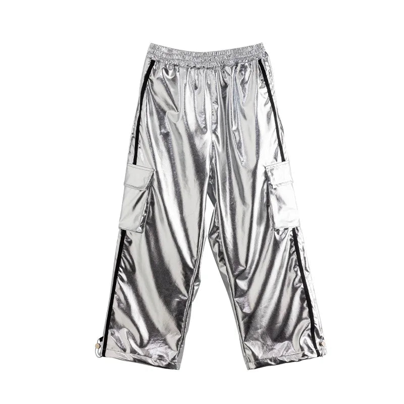 Girls Jazz Dance Hip Hop Outfit Child Model Catwalk Stage Dance Show Costume Black Navel Top White Trousers - Lootquake