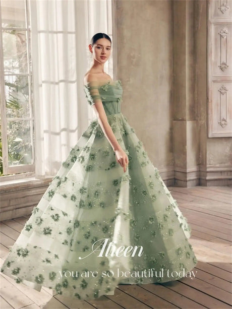 A-line Shiny Off the Shoulders Green Sharon Happy Luxury Dresses Women 2025 Customized Long Dress Es Robe De Soiree Femmes Prom - Lootquake