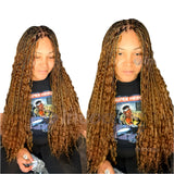 36" Bohemian Crochet Braided Wig | Full Lace | Blonde Goddess Locs & Box Braids | Curly Hair | Synthetic