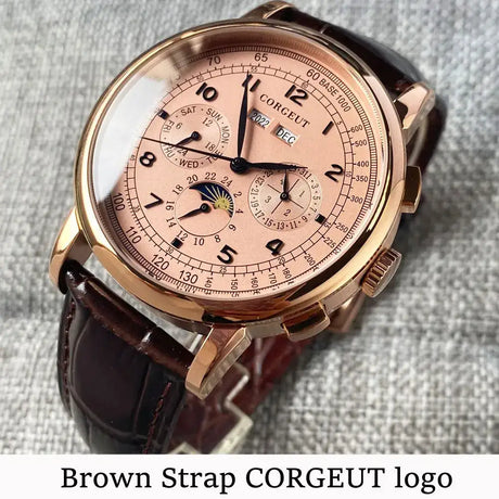 Corgeut Multi Functional Watch Automatic Mechanical Watch for Men 42mm Day Date Month Year Day/Night ST1655 Movt Polished Case - Lootquake