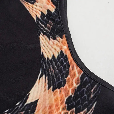 Tossy Python Printed Hollow Out Maxi Dress Female Slim Sexy Side Split Sleeveless Contrast Summer Party Dress Women's Long Dress - Lootquake