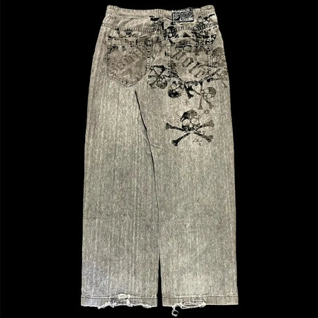 2024 New American Trend Retro Hip-hop Embroidery Pattern Baggy Jeans For Men And Women Y2K Harajuku Gothic Wide Pants Streetwear - Lootquake