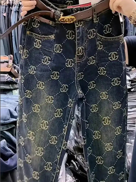 2025 New Trend Thick Retro Jeans Women Embroidery High Waist High Waist Harem Pants Winter Autumn Causal Loose Capri Pants - Lootquake