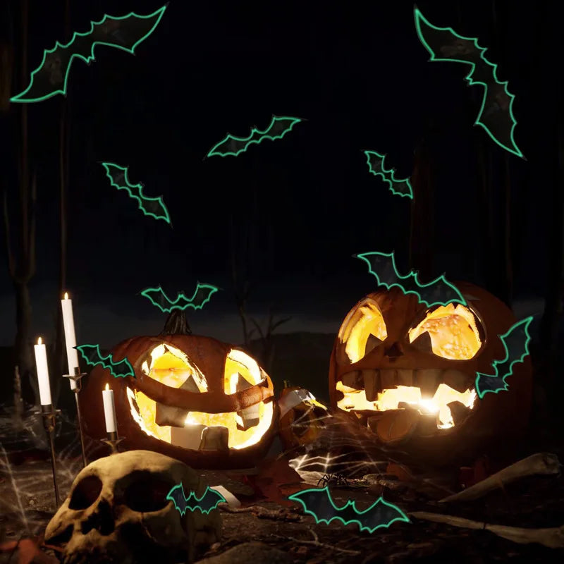Halloween 3D Luminous Bats Decoration Plastic Bat Wall Stickers for Home Window Decor Yard Sign Outdoor Lawn Spooky Party