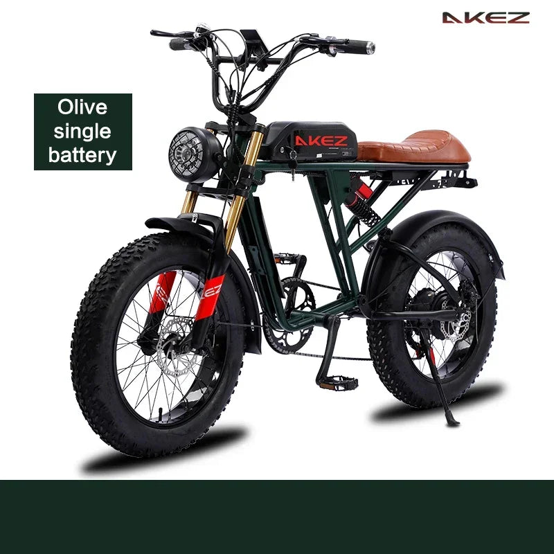 Bicicleta eléctrica de montaña plegable AKEZ, inteligente y potente, con suspensión total de litio de 1500 W, 26 Ah y 48 V, con neumáticos anchos.