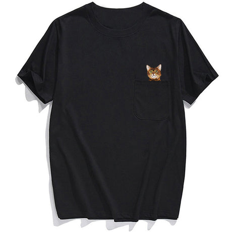 CLOOCL Animal T-Shirt Fashion Brand Summer Pocket Cat Stickers Printed T-shirt Men's Women Shirts Hip Hop Tops Funny Cotton Tees - Lootquake