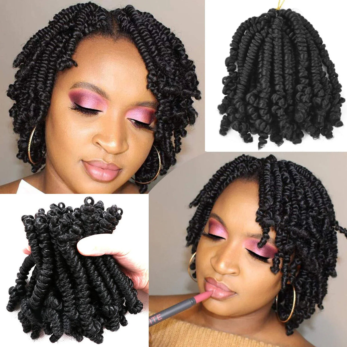Bob Spring Twist Crochet Hair | Pre-Twisted Passion Twists | Pre-Looped Braids | 6-8 Inch | 20 Strands/Pack