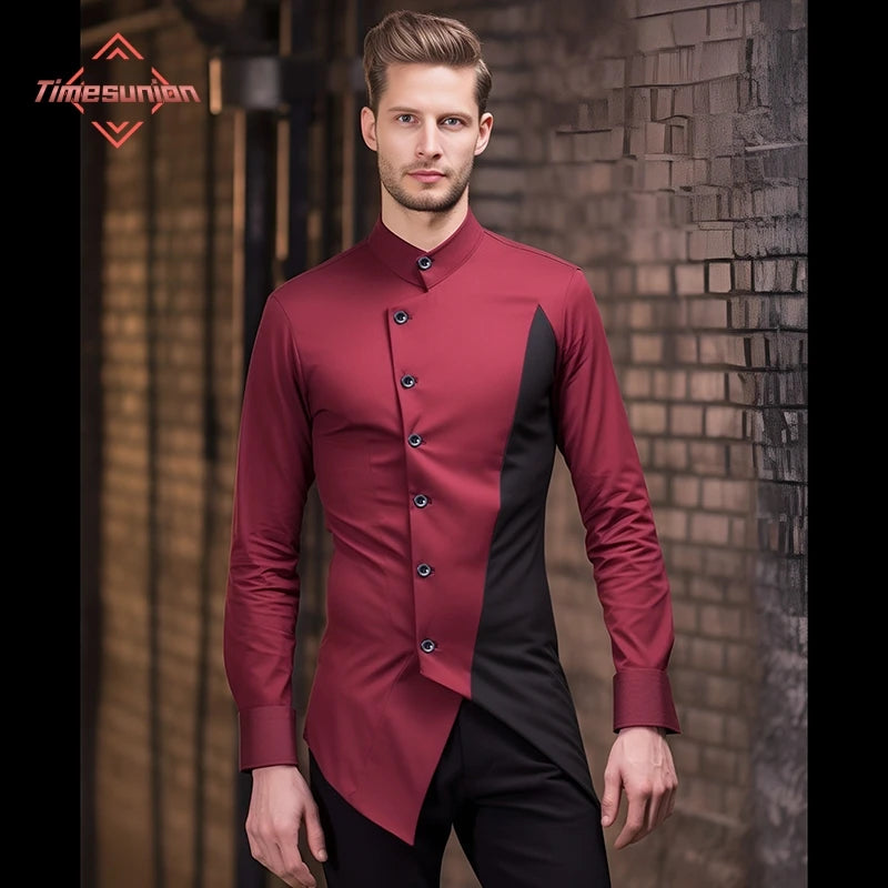 Fashion Irregular Shirts for Men Stitching Color Mens Shirts Business Casual Long Sleeve Shirts Men Clothing - Lootquake